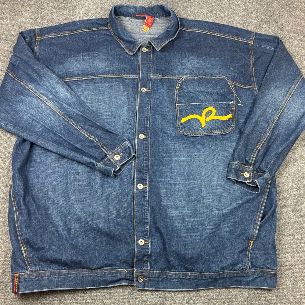 Rocawear Mens Size 4XL Denim Shirt Jacket Embroidered Cotton Heavyweight Y2K